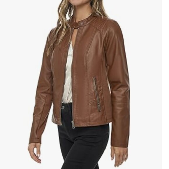 Sebby Collection Women's Faux Leather Jacket with Moto Details Front Zip Size XL - Picture 2 of 16